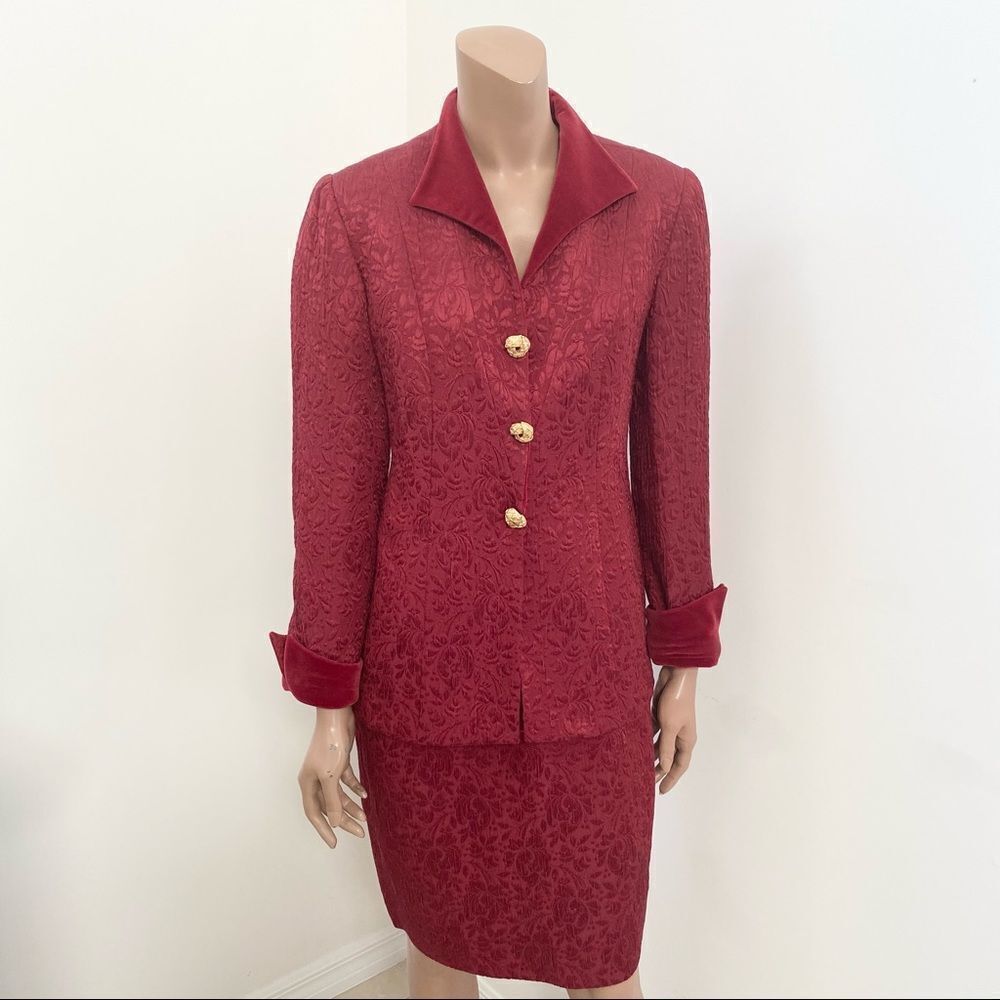 Christian Dior Wool Blend Red Jacket Skirt Set 8P